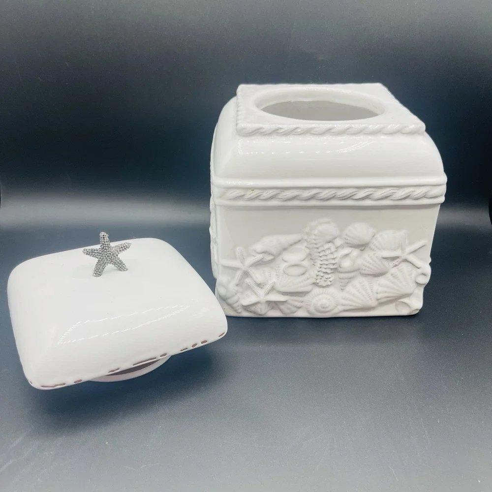 Mud Pie Starfish Sanibel White Canister  Coastal Beach Kitchen Ceramic